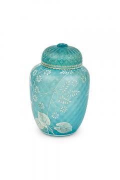 English Victorian Webb Style Blue Glass Vase with Lid - 4665084