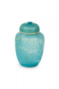 English Victorian Webb Style Blue Glass Vase with Lid - 4665085