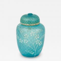 English Victorian Webb Style Blue Glass Vase with Lid - 4692590