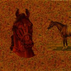 English Victorian Wooden Box with Horses - 4199005