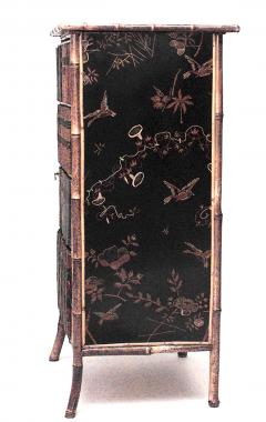 English Victorian bamboo and black lacquered small bookcase cabinet - 690997