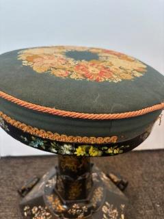 English Victorian papier mach pearl inlaid black lacquered round swivel stool - 4664439
