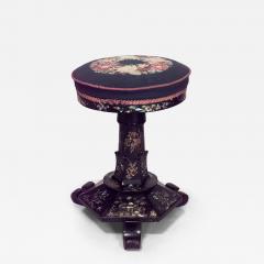 English Victorian papier mach pearl inlaid black lacquered round swivel stool - 4728857
