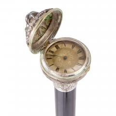 English Victorian silver and ebonised wood watch walking stick - 4051321