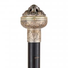 English Victorian silver and ebonised wood watch walking stick - 4051365