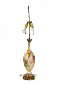 English Victorian style Floral Motif Ceramic and Brass Urn Form Table Lamp - 4670216