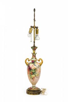 English Victorian style Floral Motif Ceramic and Brass Urn Form Table Lamp - 4670217
