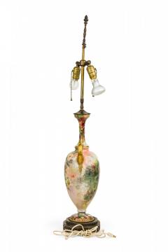 English Victorian style Floral Motif Ceramic and Brass Urn Form Table Lamp - 4670218
