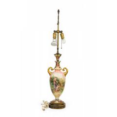 English Victorian style Floral Motif Ceramic and Brass Urn Form Table Lamp - 4734401