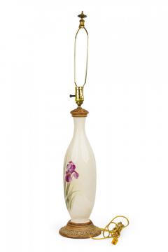 English Victorian style White Ceramic Purple Iris Motif Table Lamp - 4670804