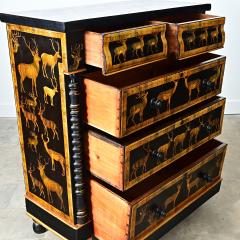 English Vintage Painted Chest with Deer Decoupage - 4798195