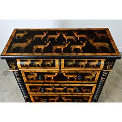 English Vintage Painted Chest with Deer Decoupage - 4798205