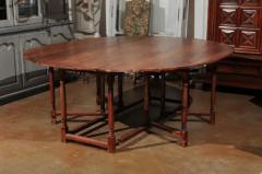 English Walnut Oval Top Drop Leaf Gateleg Table with Turned Legs and Stretchers - 3461590