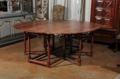 English Walnut Oval Top Drop Leaf Gateleg Table with Turned Legs and Stretchers - 3461591