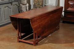 English Walnut Oval Top Drop Leaf Gateleg Table with Turned Legs and Stretchers - 3461750