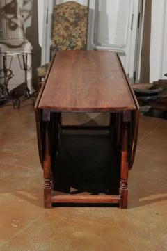 English Walnut Oval Top Drop Leaf Gateleg Table with Turned Legs and Stretchers - 3461827