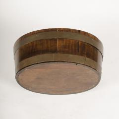 English oval oak planter or wine cooler with brass braces and tin liner on stand - 2007572