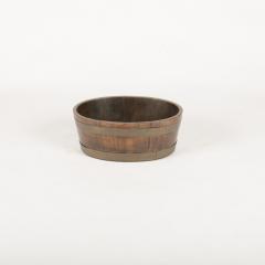 English oval oak planter or wine cooler with brass braces and tin liner on stand - 2007597