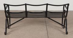 English regency style painted wrought iron strap work garden bench C 1930 - 3249002