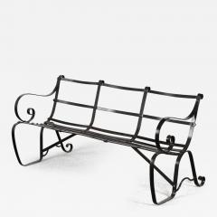English regency style painted wrought iron strap work garden bench C 1930 - 3251154