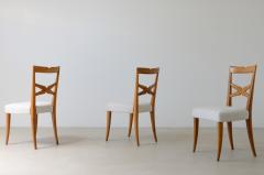 Enrico Ciuti Set of 6 elegant blond walnut chairs with open back and upholstered seat  - 3434014