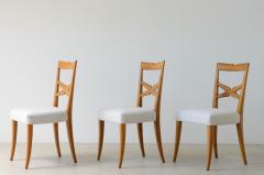 Enrico Ciuti Set of 6 elegant blond walnut chairs with open back and upholstered seat  - 3434055