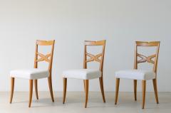 Enrico Ciuti Set of 6 elegant blond walnut chairs with open back and upholstered seat  - 3434056