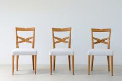 Enrico Ciuti Set of 6 elegant blond walnut chairs with open back and upholstered seat  - 3434080