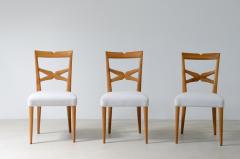 Enrico Ciuti Set of 6 elegant blond walnut chairs with open back and upholstered seat  - 3434083
