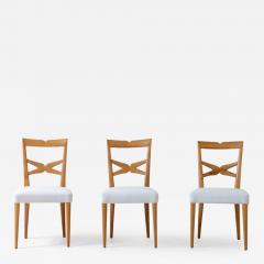 Enrico Ciuti Set of 6 elegant blond walnut chairs with open back and upholstered seat  - 3436131