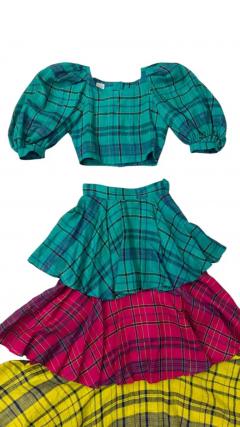 Enrico Coveri Enrico Coveri Boutique Tartan Puff Sleeve Three Piece Ensemble - 4096917