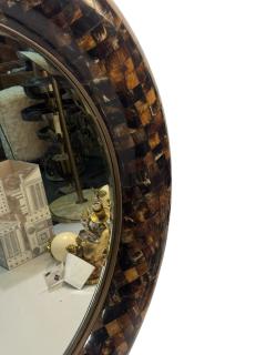 Enrique Garcel MAGNIFICIENT ROUND TESSELATED HORN MIRROR SCULPTURAL BRASS COPPER LION HEAD - 4737591