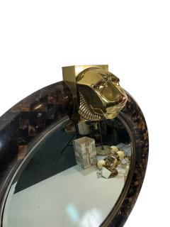 Enrique Garcel MAGNIFICIENT ROUND TESSELATED HORN MIRROR SCULPTURAL BRASS COPPER LION HEAD - 4737593