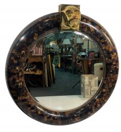 Enrique Garcel MAGNIFICIENT ROUND TESSELATED HORN MIRROR SCULPTURAL BRASS COPPER LION HEAD - 4738918