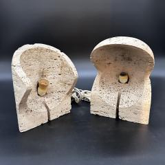 Enzo Mari Unique Pair of 2 Travertine Table Lamps by Mari For Danesi 1970s - 3489033