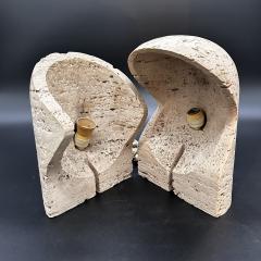 Enzo Mari Unique Pair of 2 Travertine Table Lamps by Mari For Danesi 1970s - 3489034