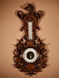 Equestrian Hunting Interest Black Forest Very Fine Carved Aneroid Barometer - 3328227