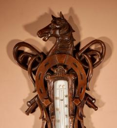 Equestrian Hunting Interest Black Forest Very Fine Carved Aneroid Barometer - 3328229