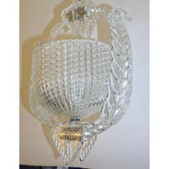 Ercole Barovier 1940 Barovier Italian Art Deco Crystal Clear Murano Glass Basket Chandelier - 927264