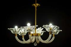 Ercole Barovier Art Deco Brass Mounted Murano Glass Chandelier by Ercole Barovier 1940 - 1445363