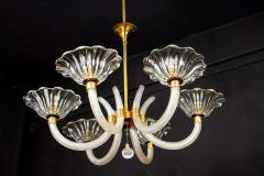 Ercole Barovier Art Deco Brass Mounted Murano Glass Chandelier by Ercole Barovier 1940 - 1445364