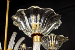 Ercole Barovier Art Deco Brass Mounted Murano Glass Chandelier by Ercole Barovier 1940 - 1445365
