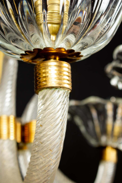 Ercole Barovier Art Deco Brass Mounted Murano Glass Chandelier by Ercole Barovier 1940 - 1445375