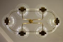 Ercole Barovier Art Deco Oval Shape Brass and Murano Glass Chandelier by Ercole Barovier 1940 - 3527045