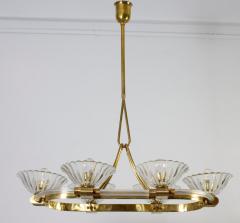 Ercole Barovier Art Deco Oval Shape Brass and Murano Glass Chandelier by Ercole Barovier 1940 - 3527049