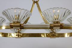 Ercole Barovier Art Deco Oval Shape Brass and Murano Glass Chandelier by Ercole Barovier 1940 - 3527051