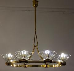 Ercole Barovier Art Deco Oval Shape Brass and Murano Glass Chandelier by Ercole Barovier 1940 - 3527057