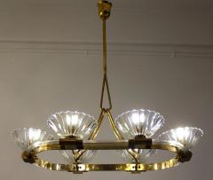Ercole Barovier Art Deco Oval Shape Brass and Murano Glass Chandelier by Ercole Barovier 1940 - 3527061