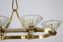 Ercole Barovier Art Deco Oval Shape Brass and Murano Glass Chandelier by Ercole Barovier 1940 - 3527063