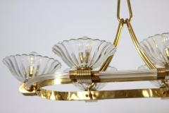 Ercole Barovier Art Deco Oval Shape Brass and Murano Glass Chandelier by Ercole Barovier 1940 - 3527065